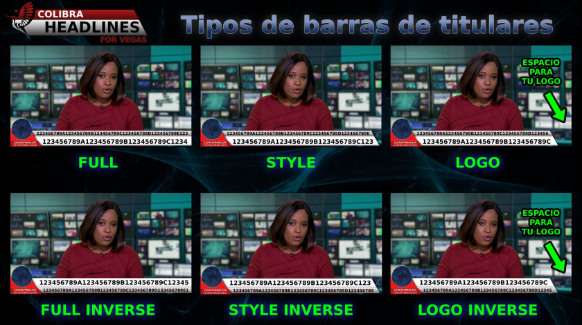 Tipos de barras de titulares en Colibra Headlines.