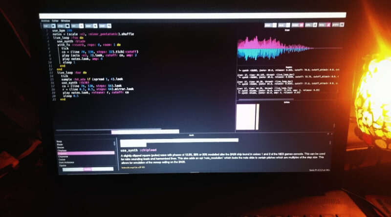 Pantalla de un portátil mostrando Sonic Pi en acción.