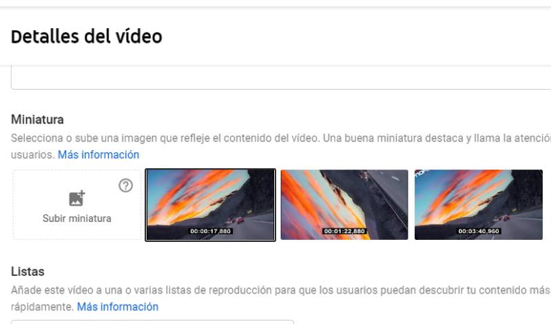 Pantalla de selección de miniaturas en Youtube Studio.